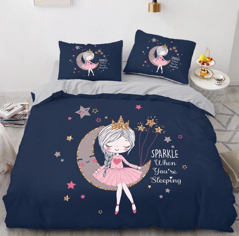 3D Cartoons Girl Moon 55160 Bed Pillowcases Quilt