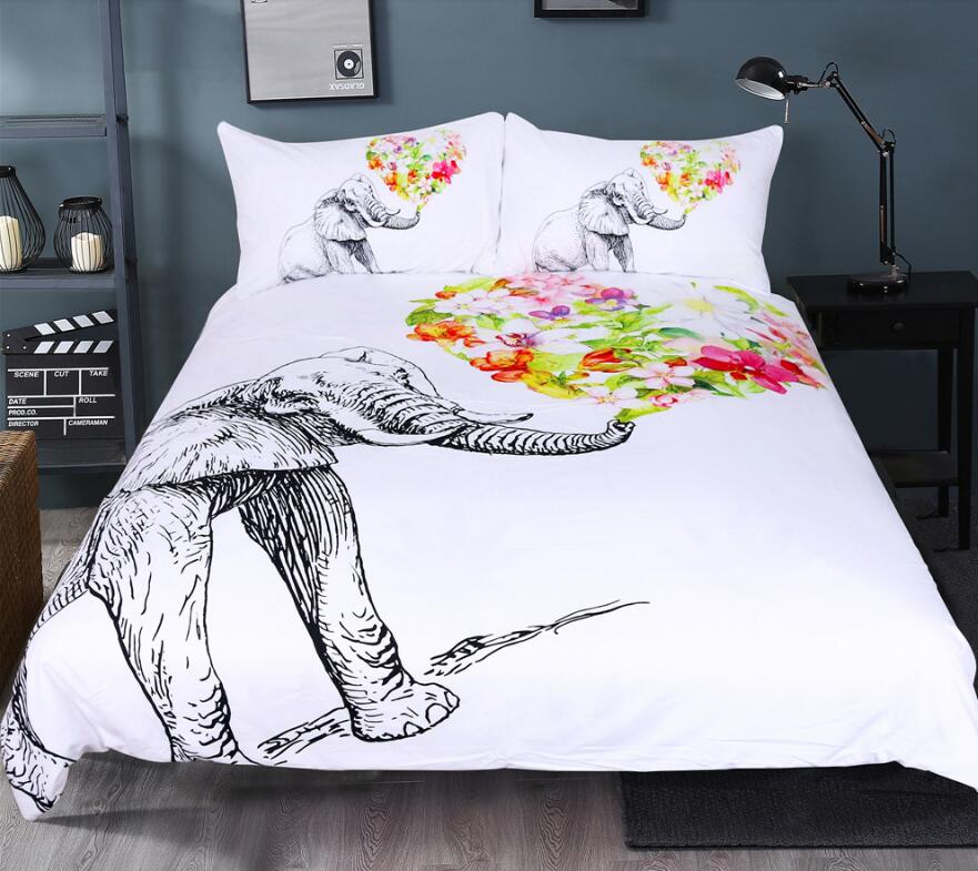 3D Flowers Elephant 1128 Bed Pillowcases Quilt
