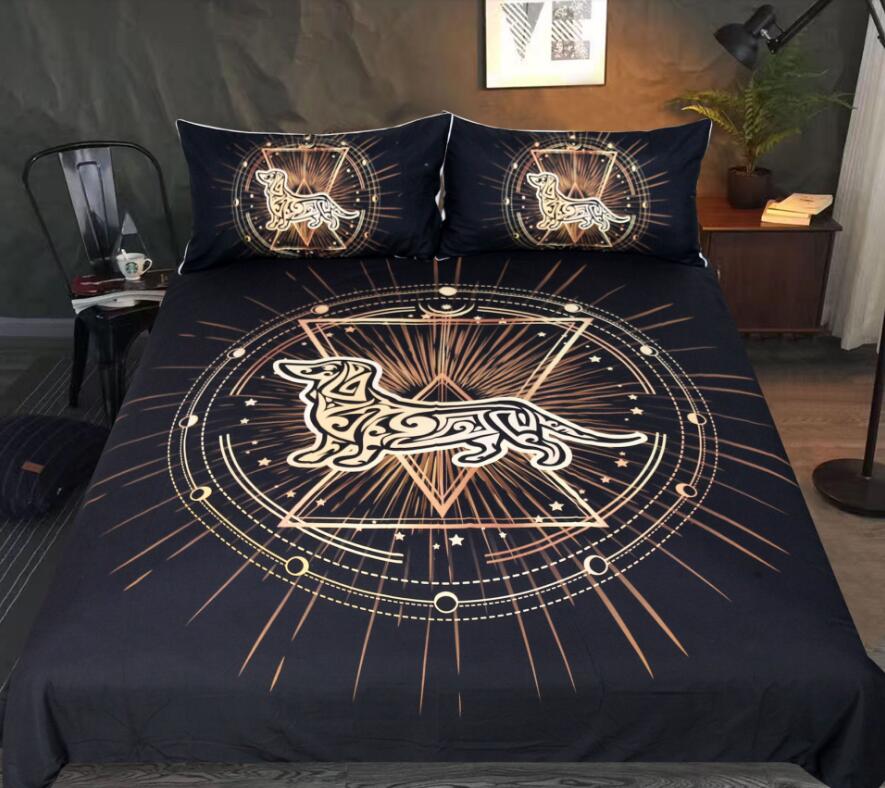 3D Gold Dog Triangle 1061 Bed Pillowcases Quilt