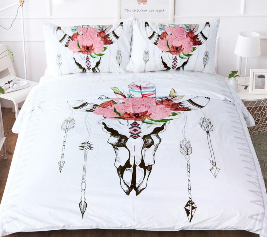 3D Skull Cow Feather 9019 Bed Pillowcases Quilt