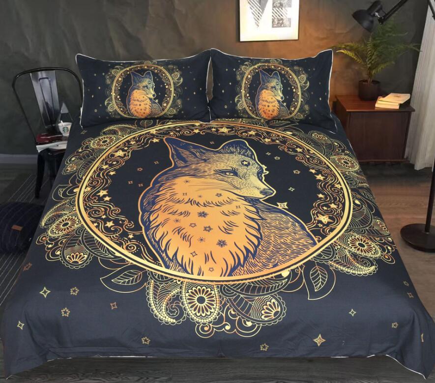 3D Golden Fox Ring 1042 Bed Pillowcases Quilt