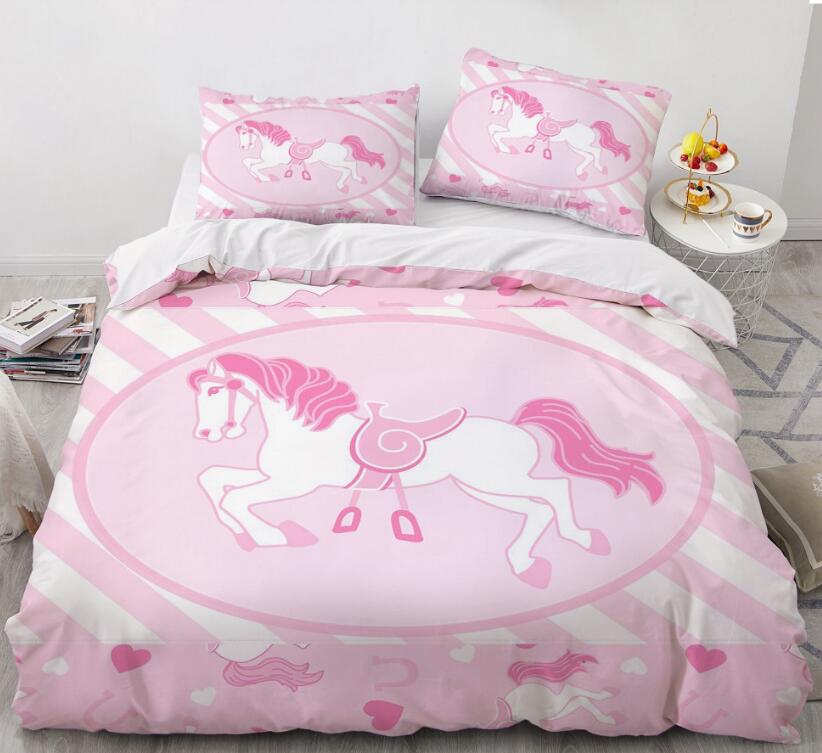 3D Cartoons Pink Horse 55188 Bed Pillowcases Quilt