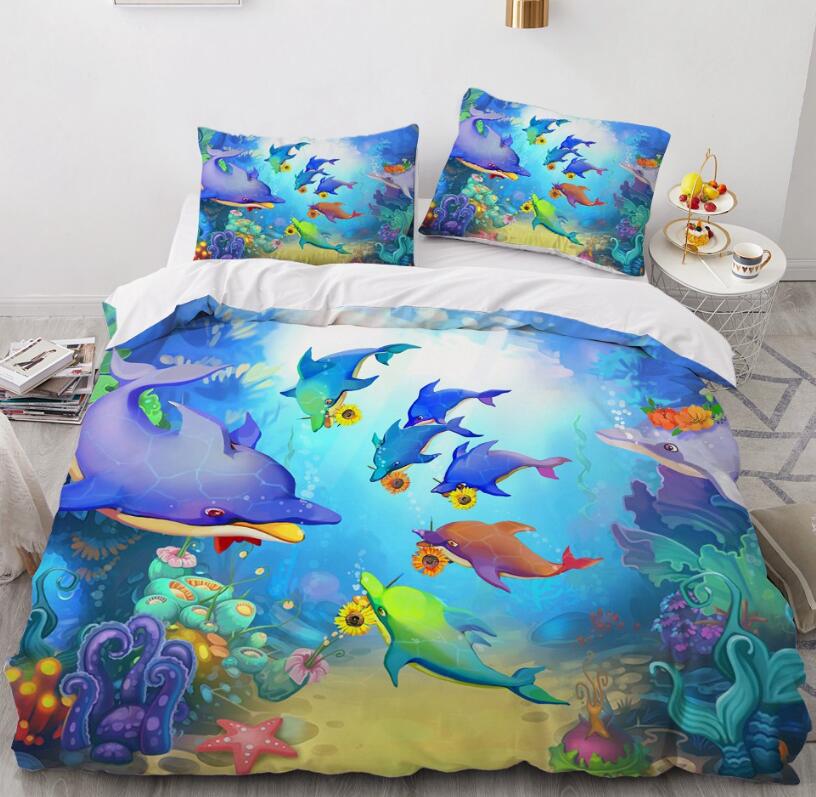 3D Cartoons Color Dolphin 55189 Bed Pillowcases Quilt