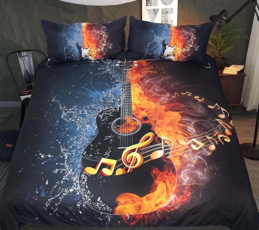 3D Water Fire Guitar 9047 Bed Pillowcases Quilt