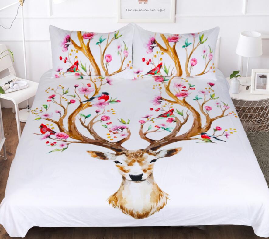 3D Flowers Antlers 1126 Bed Pillowcases Quilt