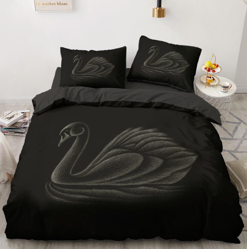 3D Black Background Swan 5596 Bed Pillowcases Quilt