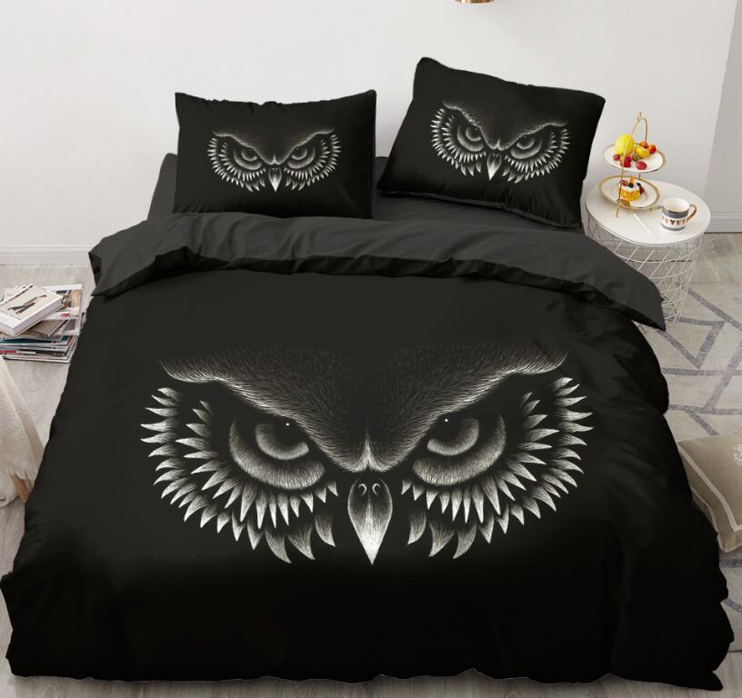 3D Black Background Owl Eye 5599 Bed Pillowcases Quilt