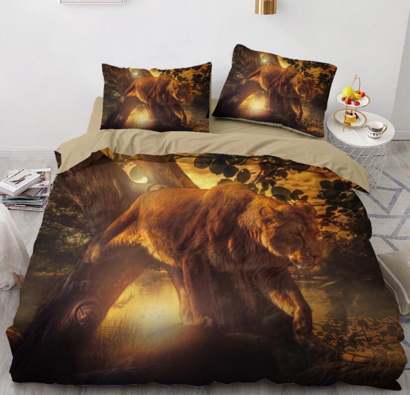 3D Lion Sunlight 068 Bed Pillowcases Quilt