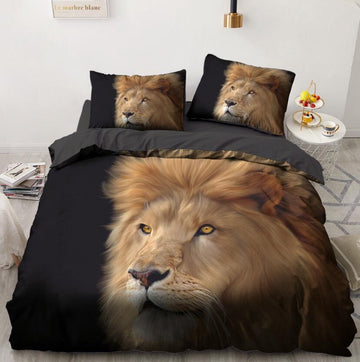 3D Black Background Lion 069 Bed Pillowcases Quilt