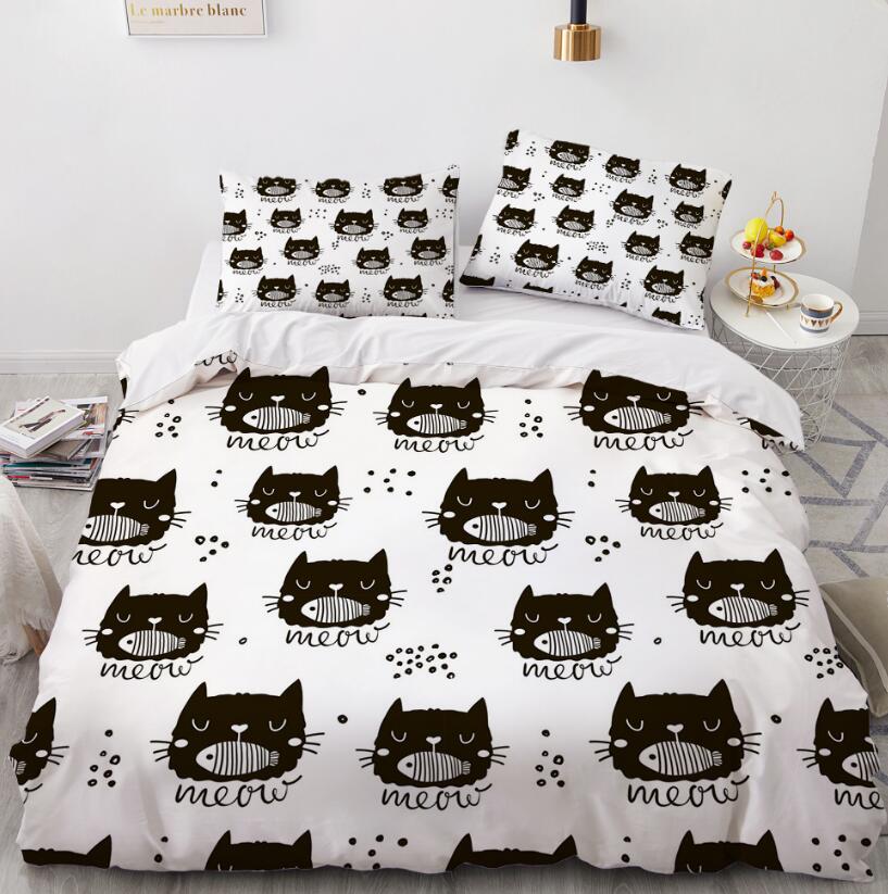 3D Cartoon Black And Gray Cat 55199 Bed Pillowcases Quilt