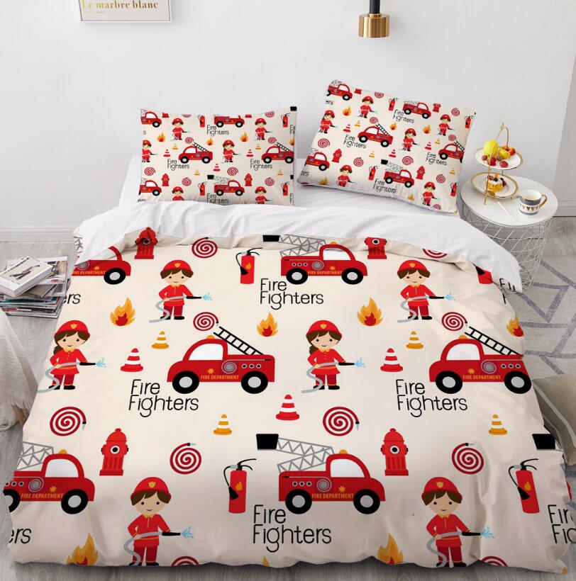 3D Cartoon Fire Truck 001 Bed Pillowcases Quilt