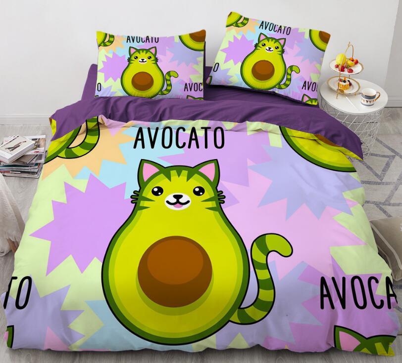 3D Cartoons Avocado Cat 009 Bed Pillowcases Quilt
