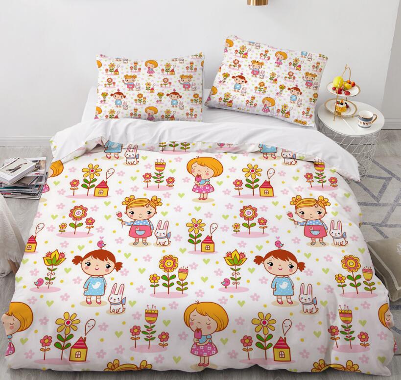 3D Cartoons Little Girl Floret 010 Bed Pillowcases Quilt