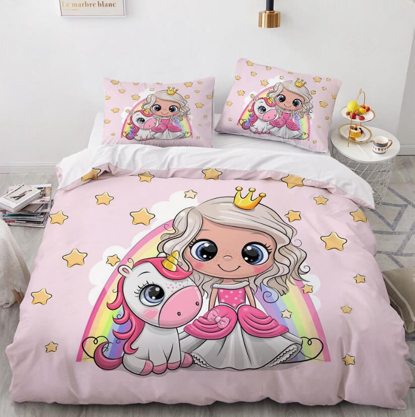 3D Cartoons Rainbow Princess 55129 Bed Pillowcases Quilt