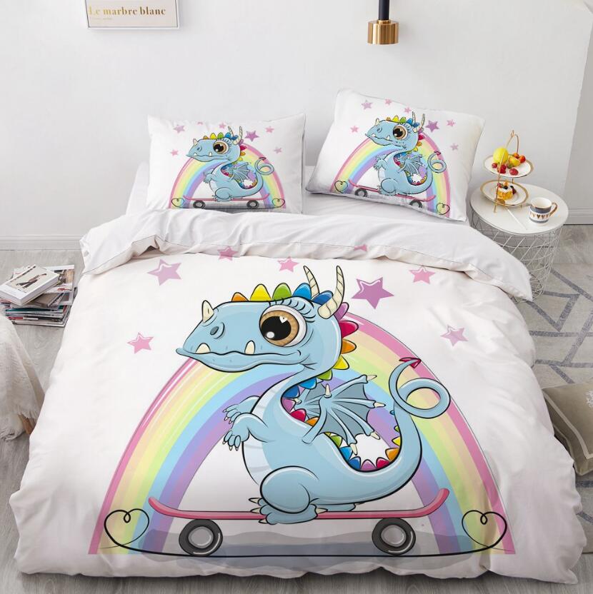 3D Cartoons Rainbow Dinosaur 55131 Bed Pillowcases Quilt