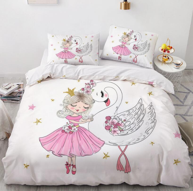3D Cartoons Girl Swan 55136 Bed Pillowcases Quilt