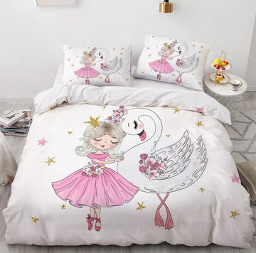 3D Cartoons Girl Swan 55136 Bed Pillowcases Quilt