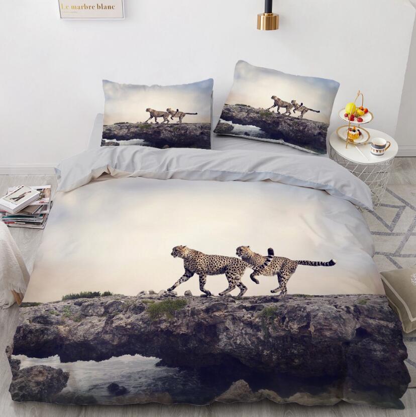 3D Two Leopards Seaside Stones 060 Bed Pillowcases Quilt