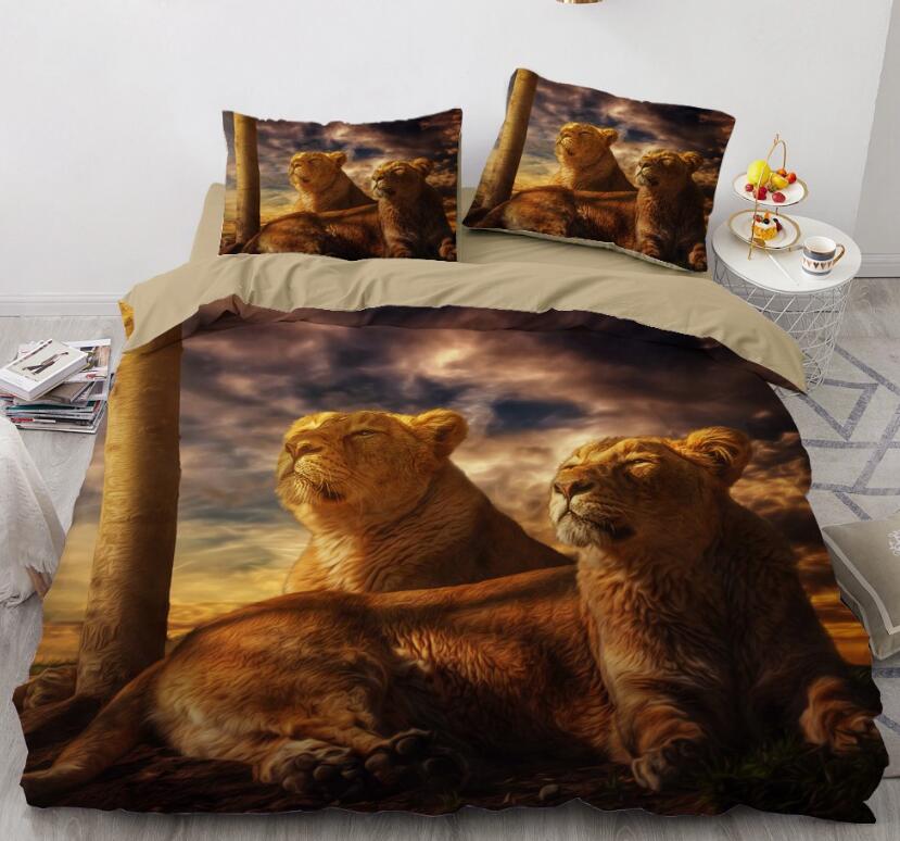 3D Two Female Lions 055 Bed Pillowcases Quilt