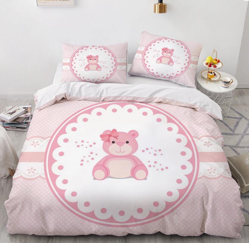 3D Cartoons Pink Bear 55187 Bed Pillowcases Quilt