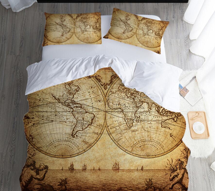 3D Textile Vintage Map 9038 Bed Pillowcases Quilt