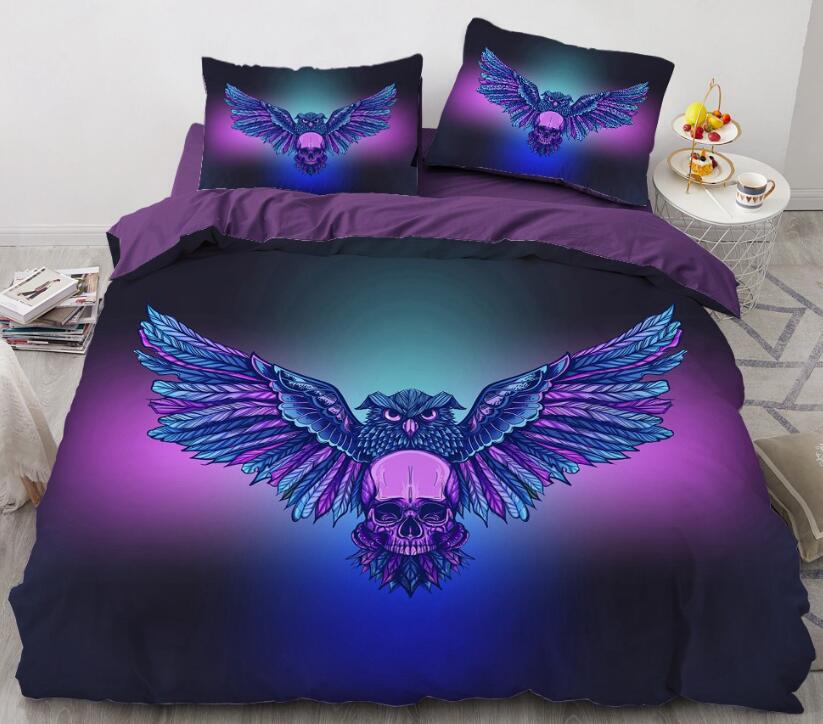 3D Purple Blue Owl 089 Bed Pillowcases Quilt