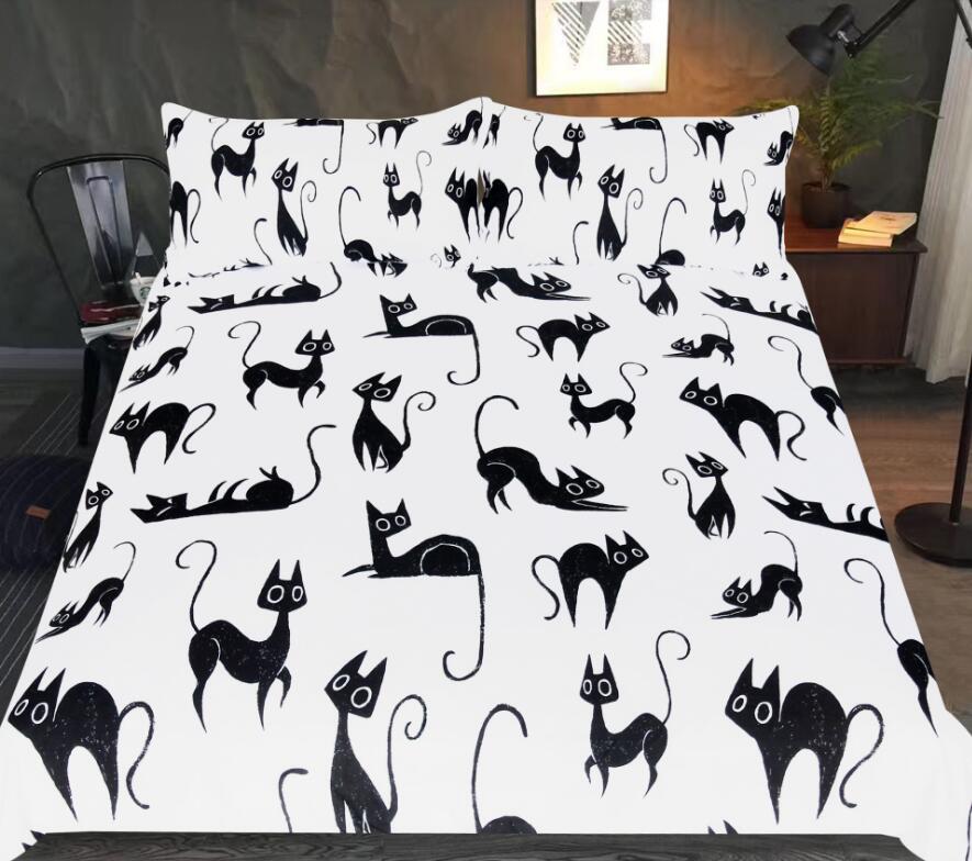 3D Cartoon Black Cat 1068 Bed Pillowcases Quilt