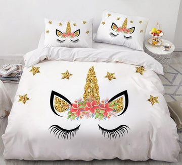3D Golden Unicorn Horns 180 Bed Pillowcases Quilt