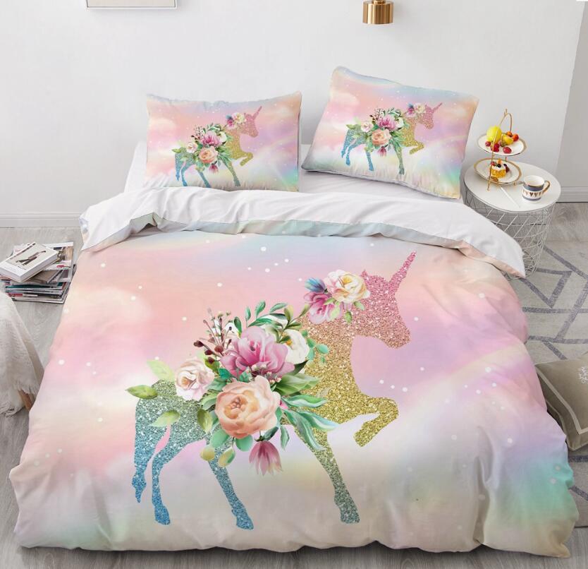 3D Unicorn Shadow Flower 183 Bed Pillowcases Quilt