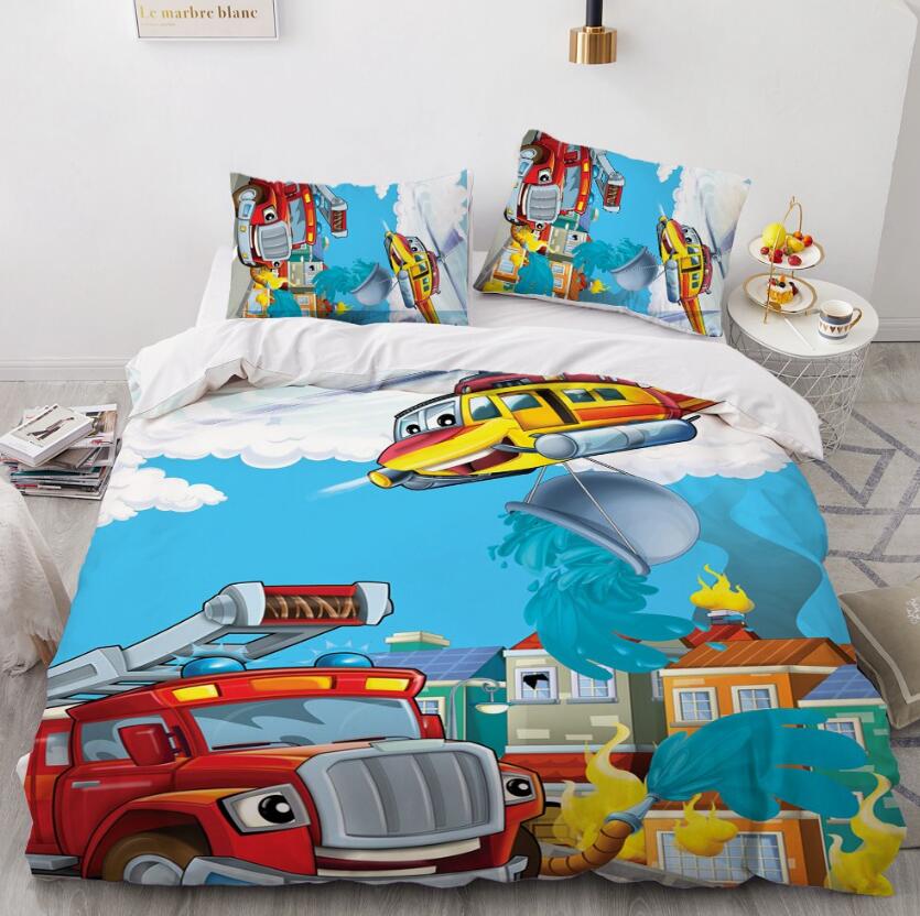 3D Cartoons Fire Truck 038 Bed Pillowcases Quilt