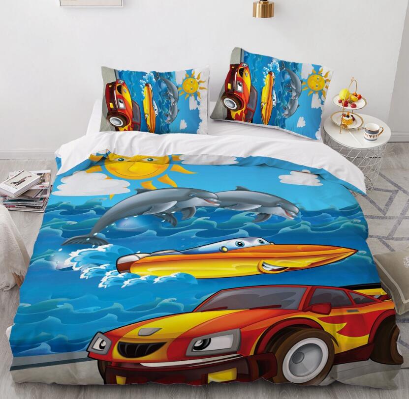 3D Cartoons Car Dolphin Sea 039 Bed Pillowcases Quilt