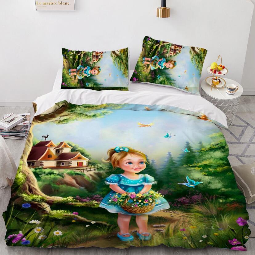 3D Forest Little Girl Houses 042 Bed Pillowcases Quilt