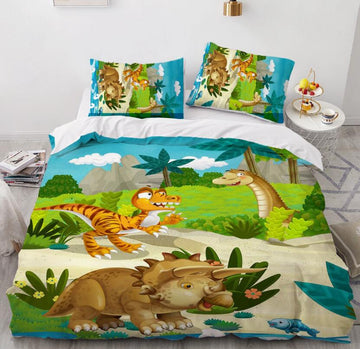 3D Cartoon Dinosaur Forest 043 Bed Pillowcases Quilt
