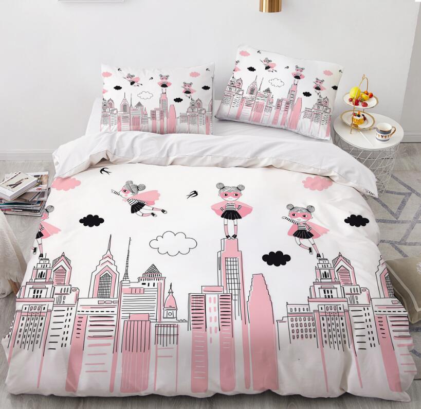 3D Cartoons Pink City Girl 013 Bed Pillowcases Quilt