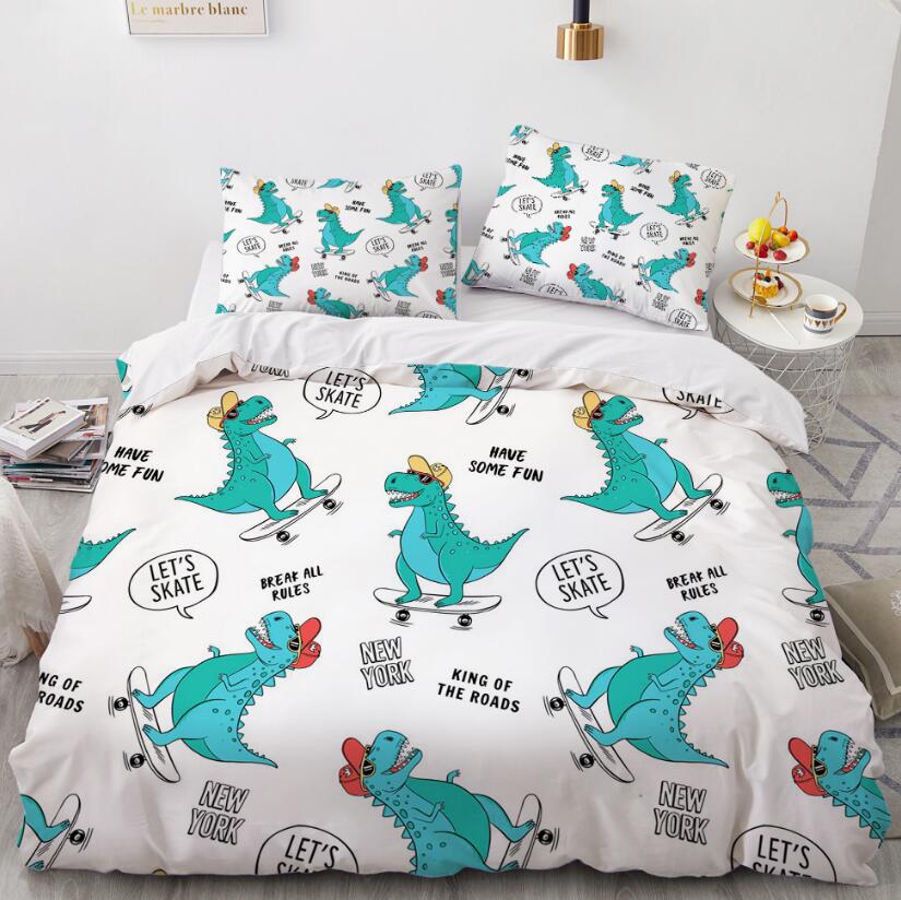 3D Cartoons Dinosaur Skateboard 014 Bed Pillowcases Quilt