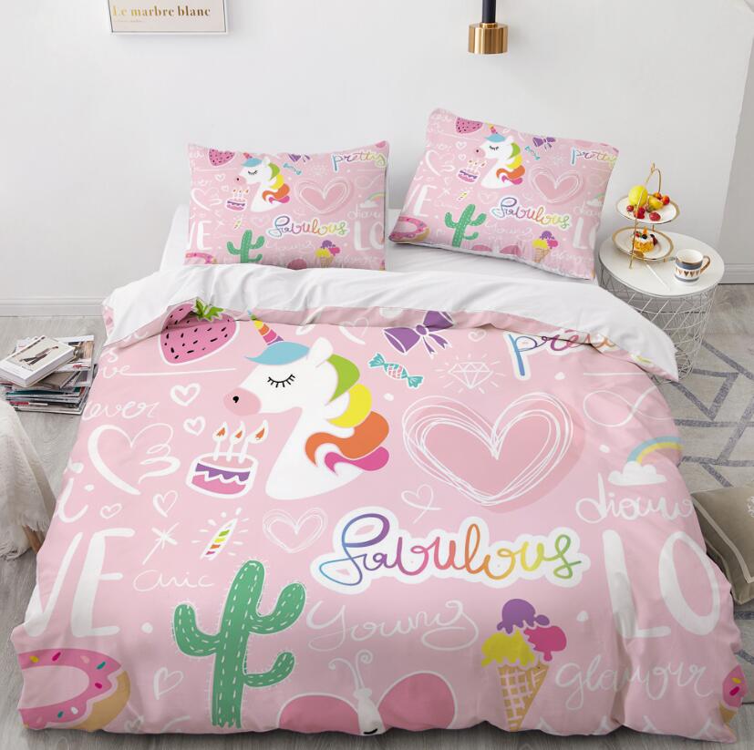 3D Cartoons Unicorn Cactus 016 Bed Pillowcases Quilt