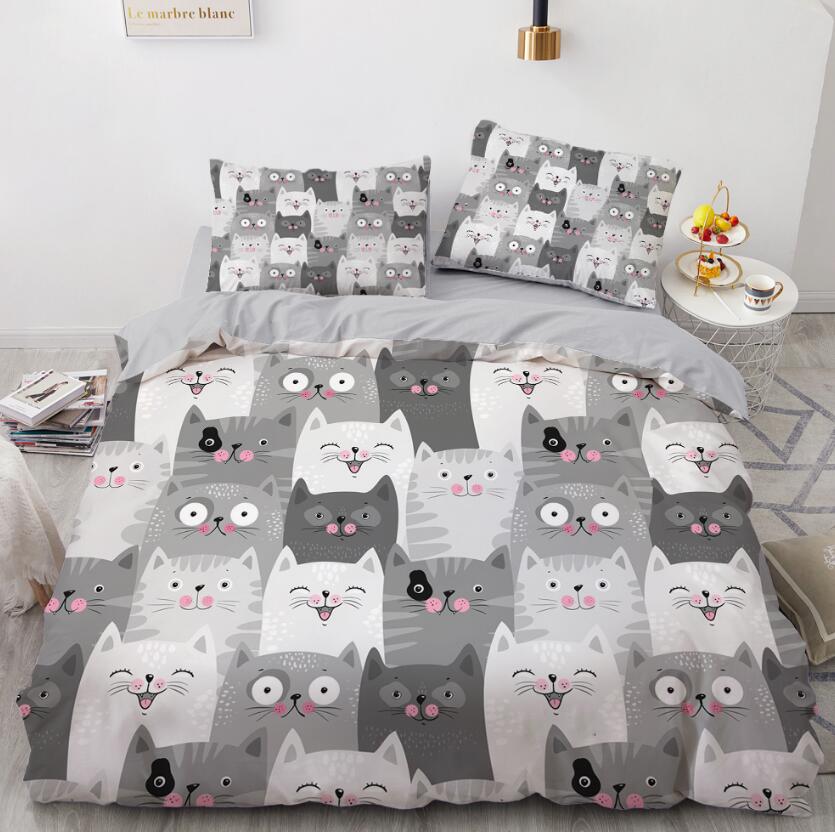 3D Cartoons Grey Cat 022 Bed Pillowcases Quilt