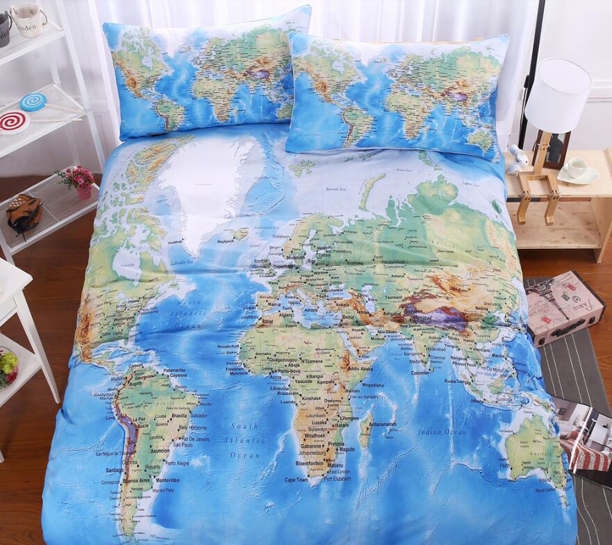 3D World Map 9055 Bed Pillowcases Quilt
