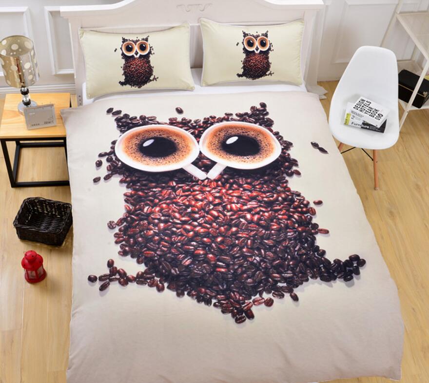 3D Coffee Beans Owl 1031 Bed Pillowcases Quilt