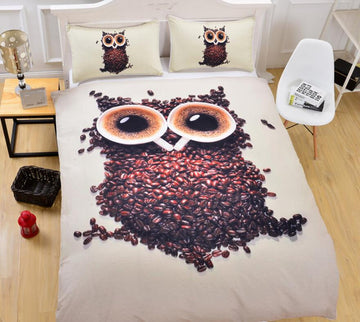 3D Coffee Beans Owl 1031 Bed Pillowcases Quilt