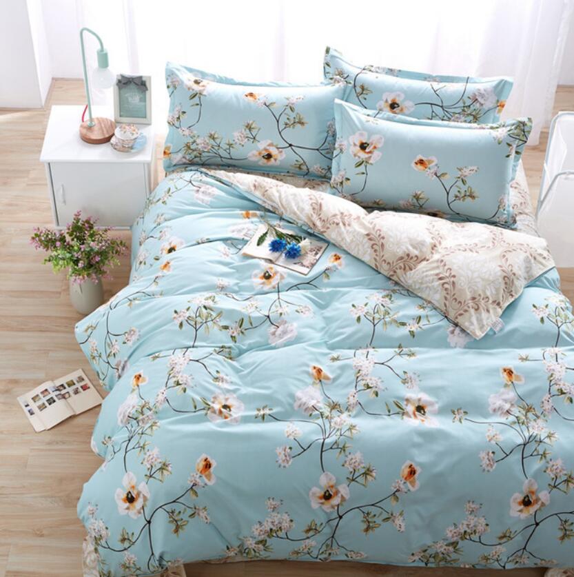 3D Light Blue Bottom White Flower 1009 Bed Pillowcases Quilt