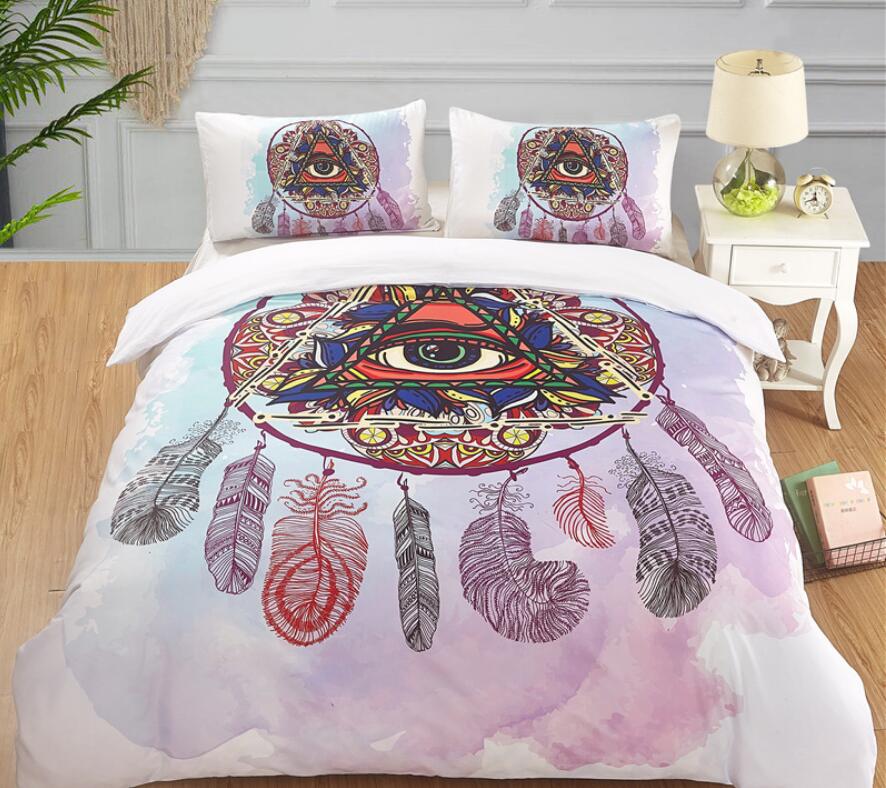 3D All Seeing Eye Feather 1033 Bed Pillowcases Quilt