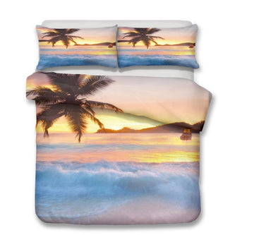 3D Waves Coconut Tree 1026 Bed Pillowcases Quilt