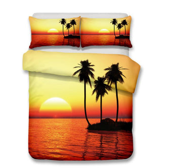 3D Sunrise Coconut Tree 1027 Bed Pillowcases Quilt