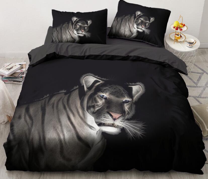 3D Black Background Tiger 052 Bed Pillowcases Quilt