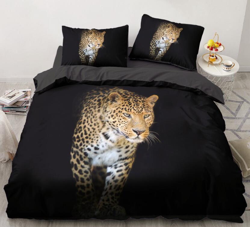 3D Black Background Leopard 053 Bed Pillowcases Quilt