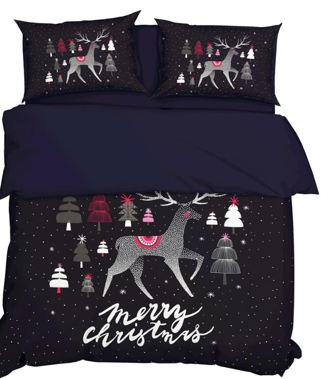 3D Deer Christmas Tree Black 9906 Bed Pillowcases Quilt