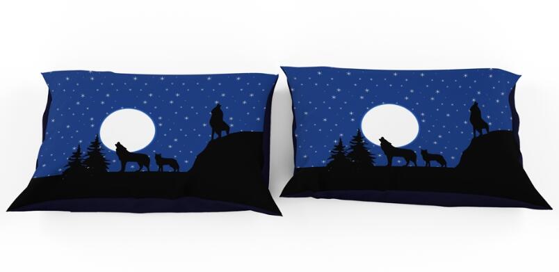 3D Moon Wolf Star 11198 Bed Pillowcases Quilt