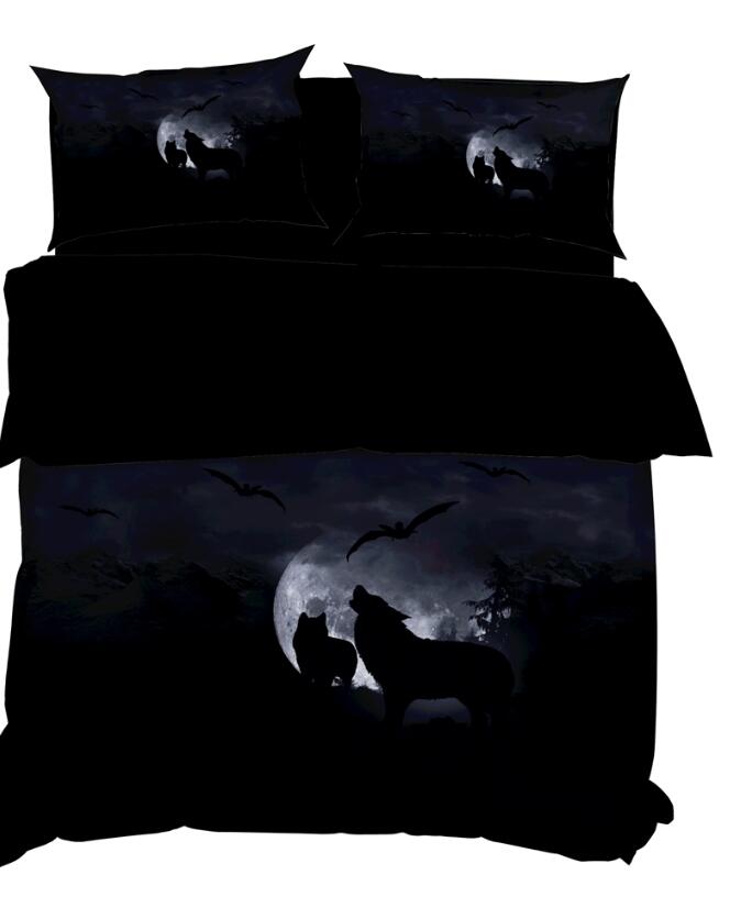 3D Moon Wolf Bird 11196 Bed Pillowcases Quilt