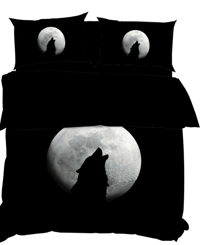 3D Moon Wolf  Shadow 11195 Bed Pillowcases Quilt